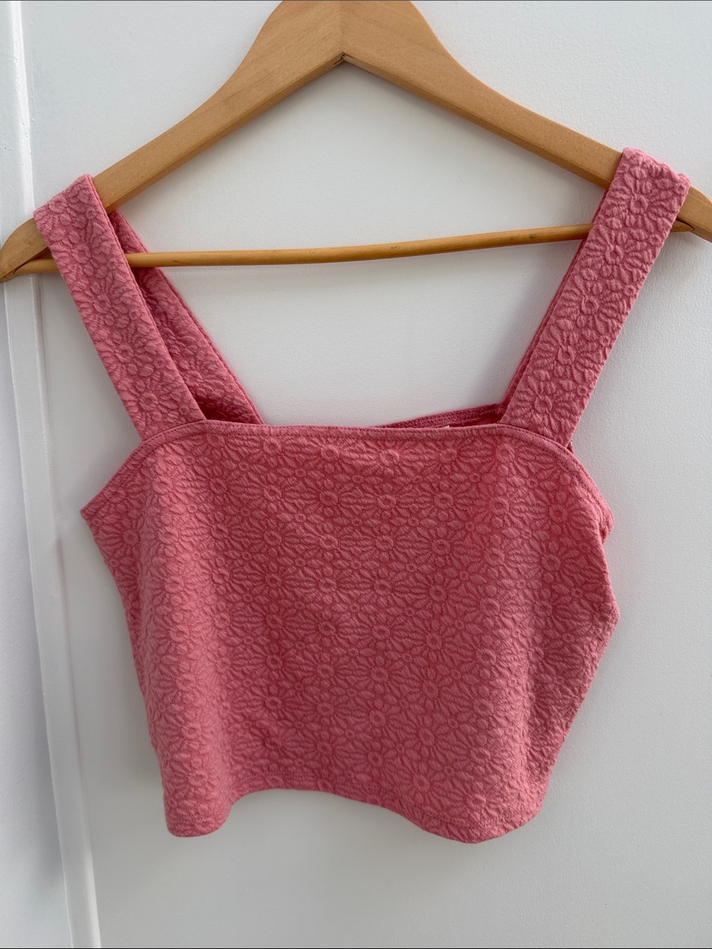 Roxy Pink Textured Floral Square-Neck Crop Top